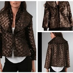 ALICE + OLIVIA Stacey Bendet Brown Copper Faux Fur Coat Jacket size S